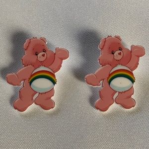 NWT. Handmade Pink Care Bear with Rainbow 🌈 on his Belly Earrings!